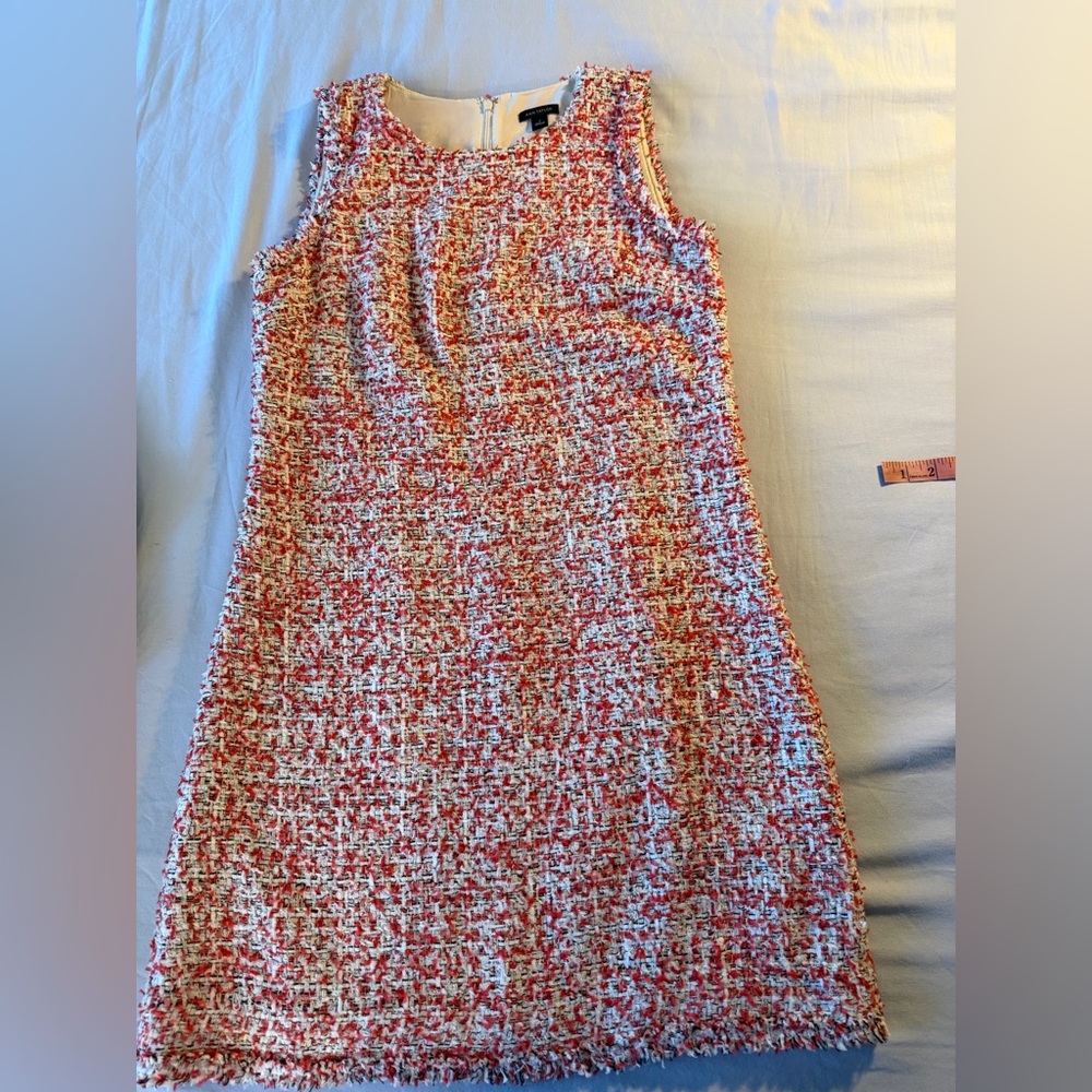 Ann Taylor Red and White Tweed Midi Dress - new